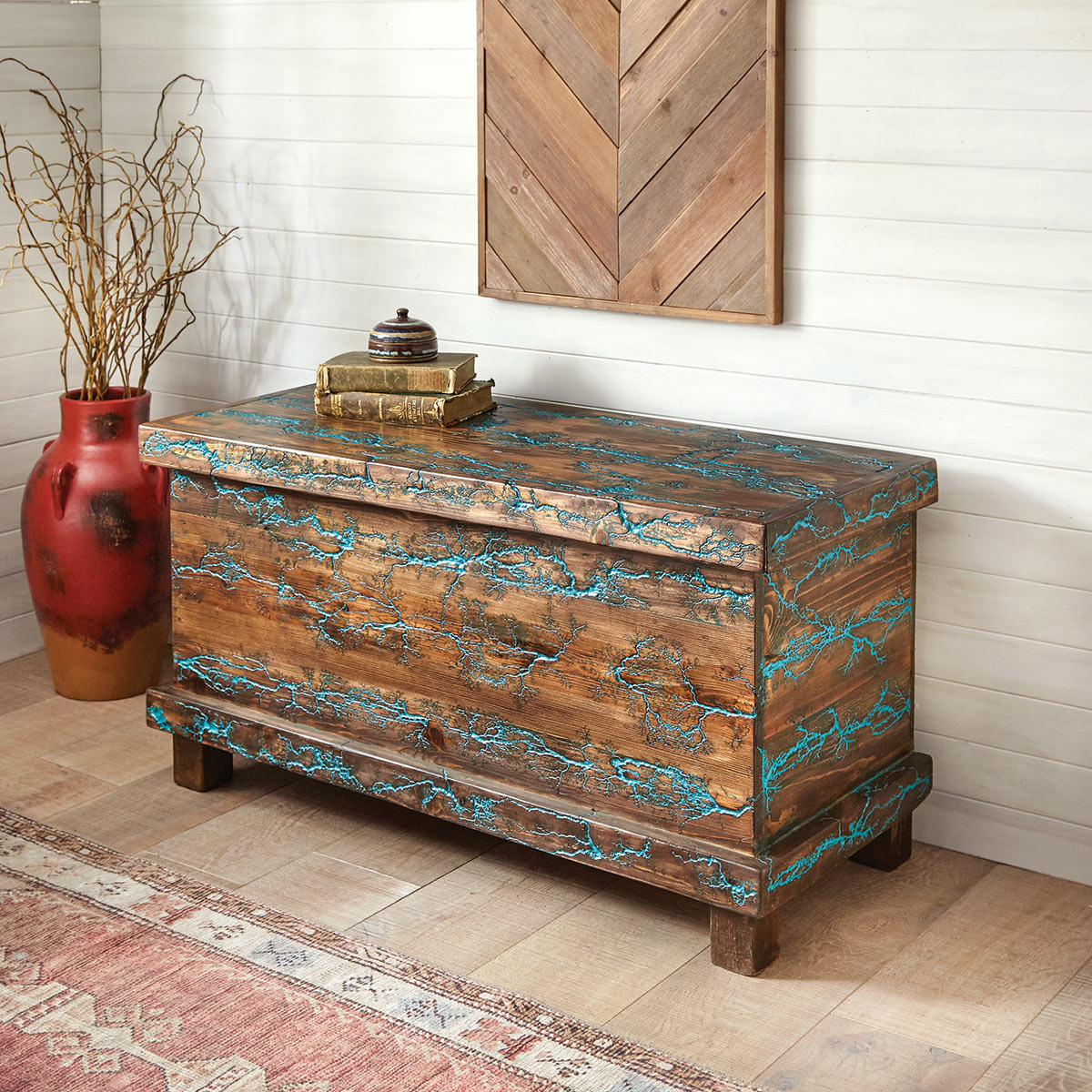 El Reno Reclaimed Wood Trunk with Turquoise Inlay