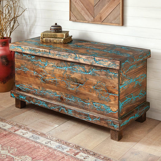 El Reno Reclaimed Wood Trunk with Turquoise Inlay
