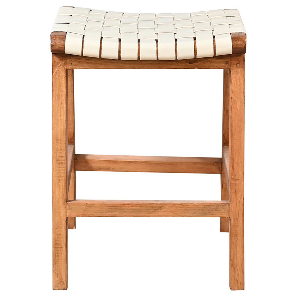 Tupelo Braided Leather Barstool - White