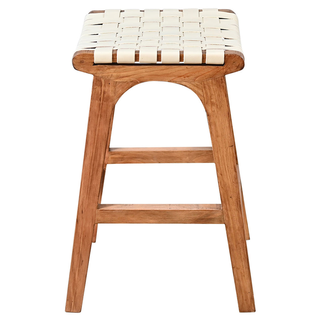 Tupelo Braided Leather Barstool - White