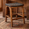 Tupelo Braided Leather Barstool - Black with Brown Finish