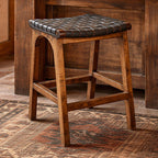 Tupelo Braided Leather Barstool - Black with Brown Finish