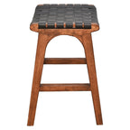 Tupelo Braided Leather Barstool - Black with Brown Finish
