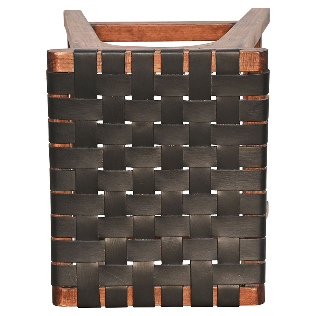Tupelo Braided Leather Barstool - Black with Brown Finish