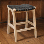 Tupelo Braided Leather Barstool - Black with Natural Finish
