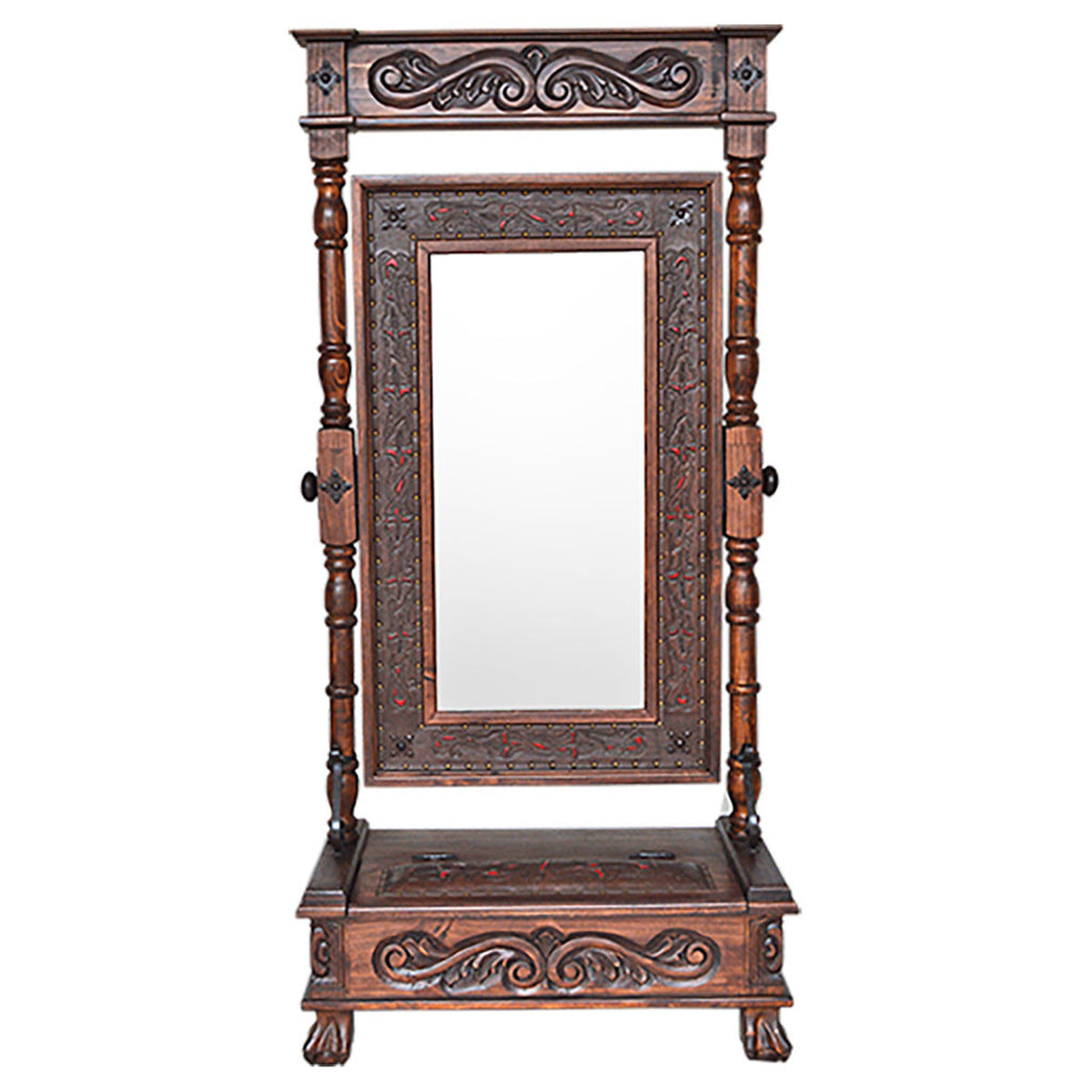 Annabelle Wood Mirror with Tooled Leather Detail