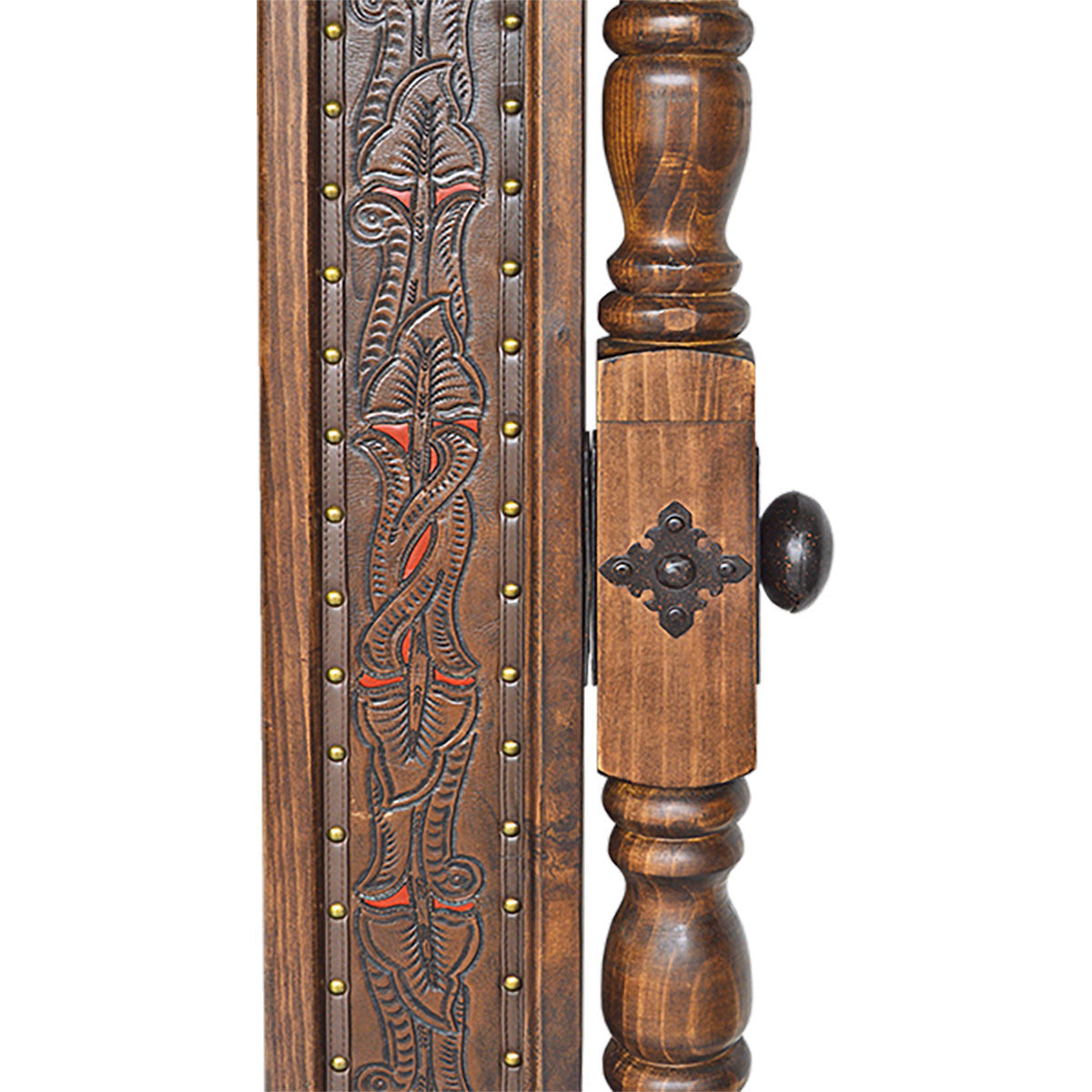 Annabelle Wood Mirror with Tooled Leather Detail