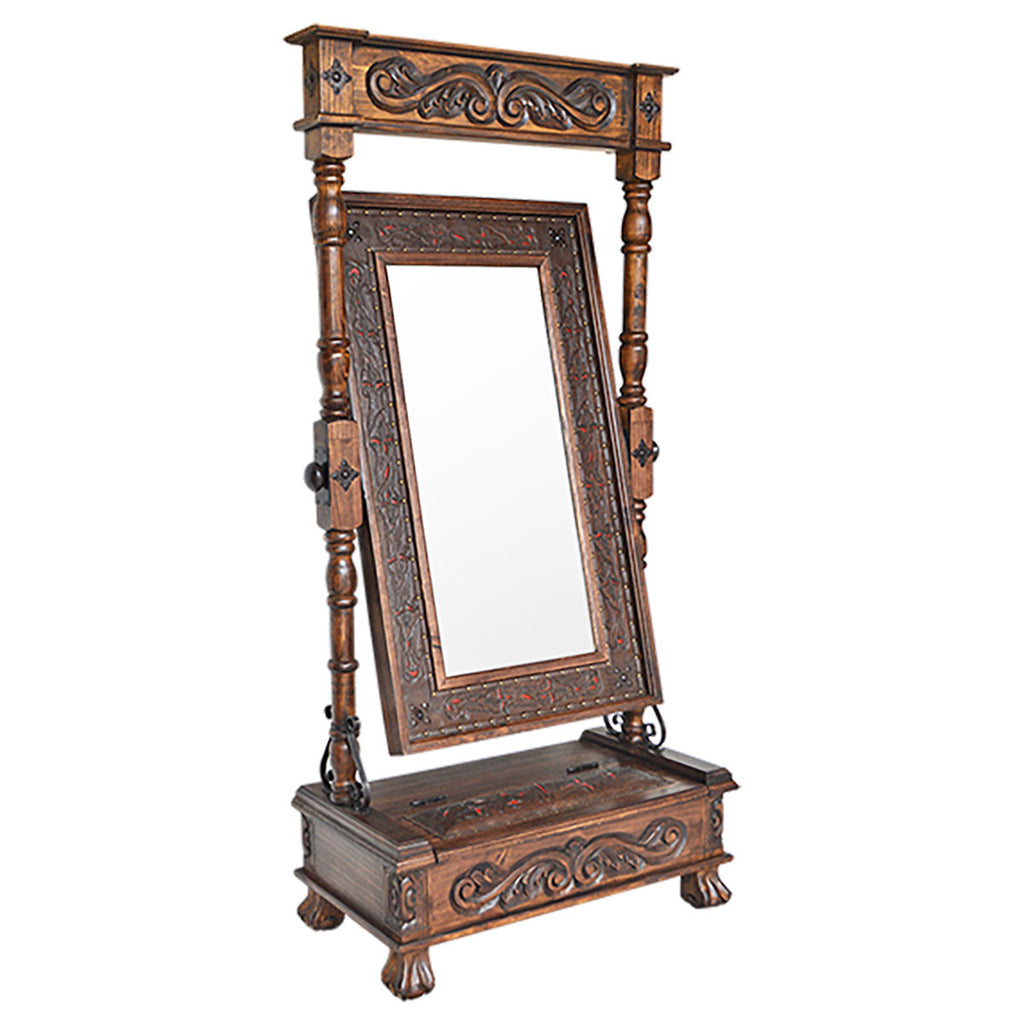Annabelle Wood Mirror with Tooled Leather Detail