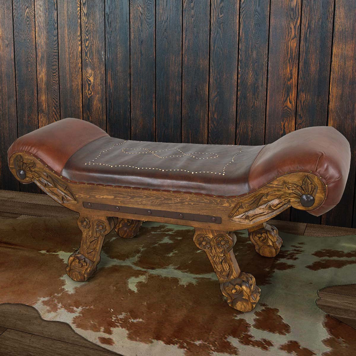 Romanesque Bench Romanesque Leather Bench | Lone Star Western Decor