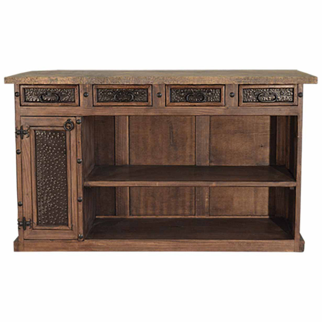 Excavator Wood Bar with Stone Top and Beaten Metal Inserts