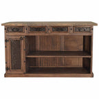 Excavator Wood Bar with Stone Top and Beaten Metal Inserts