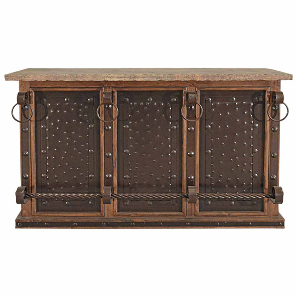 Excavator Wood Bar with Stone Top and Beaten Metal Inserts