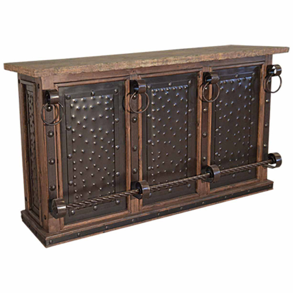Excavator Wood Bar with Stone Top and Beaten Metal Inserts