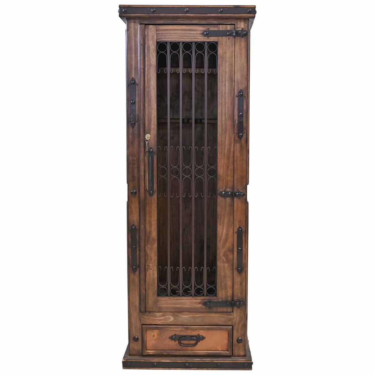 Scouter Wood Storage Cabinet with Tooled Leather Detail