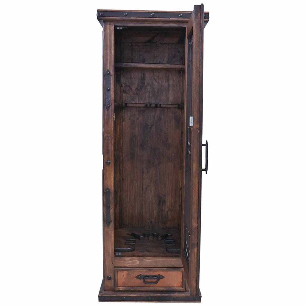 Scouter Wood Storage Cabinet with Tooled Leather Detail