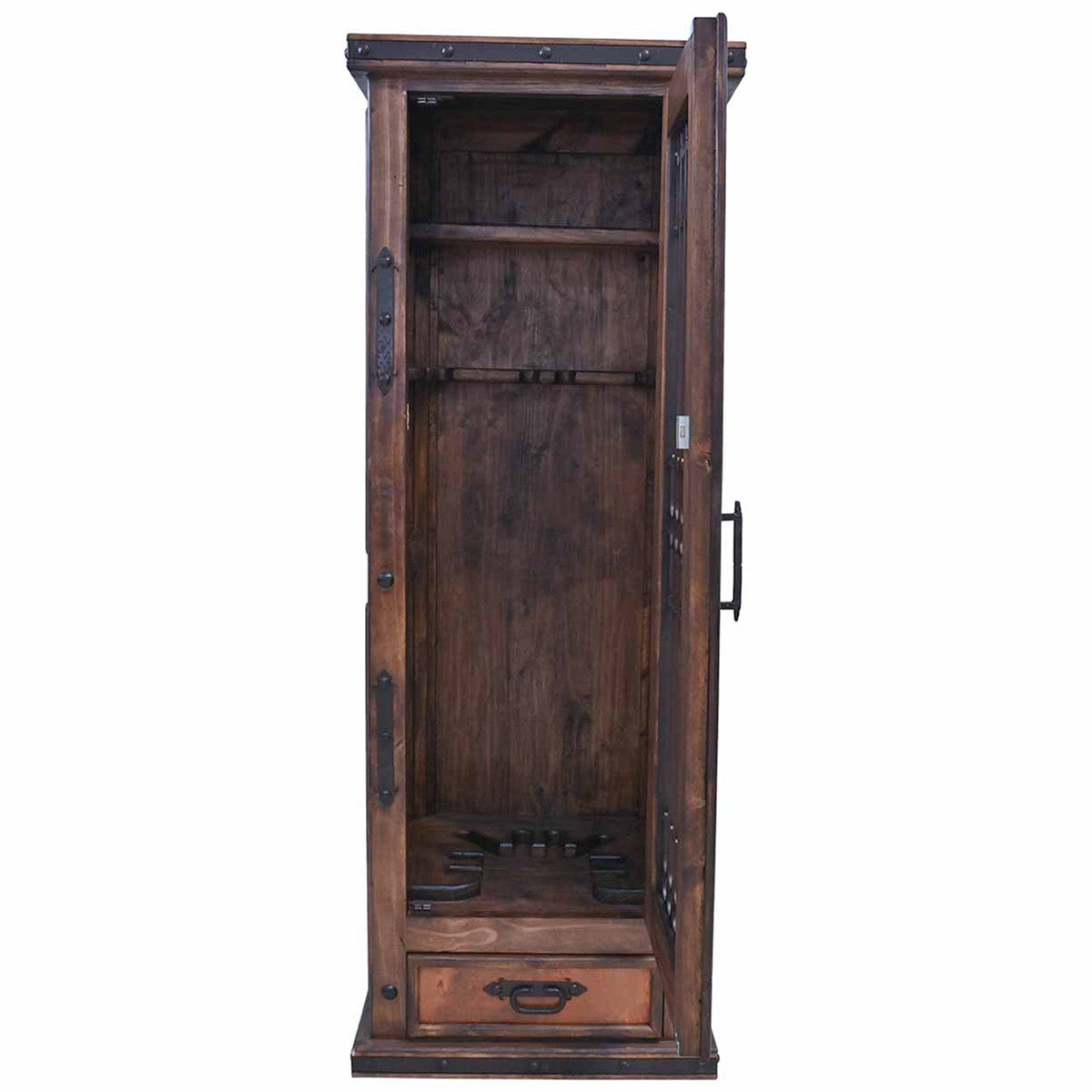 Scouter Wood Storage Cabinet with Tooled Leather Detail