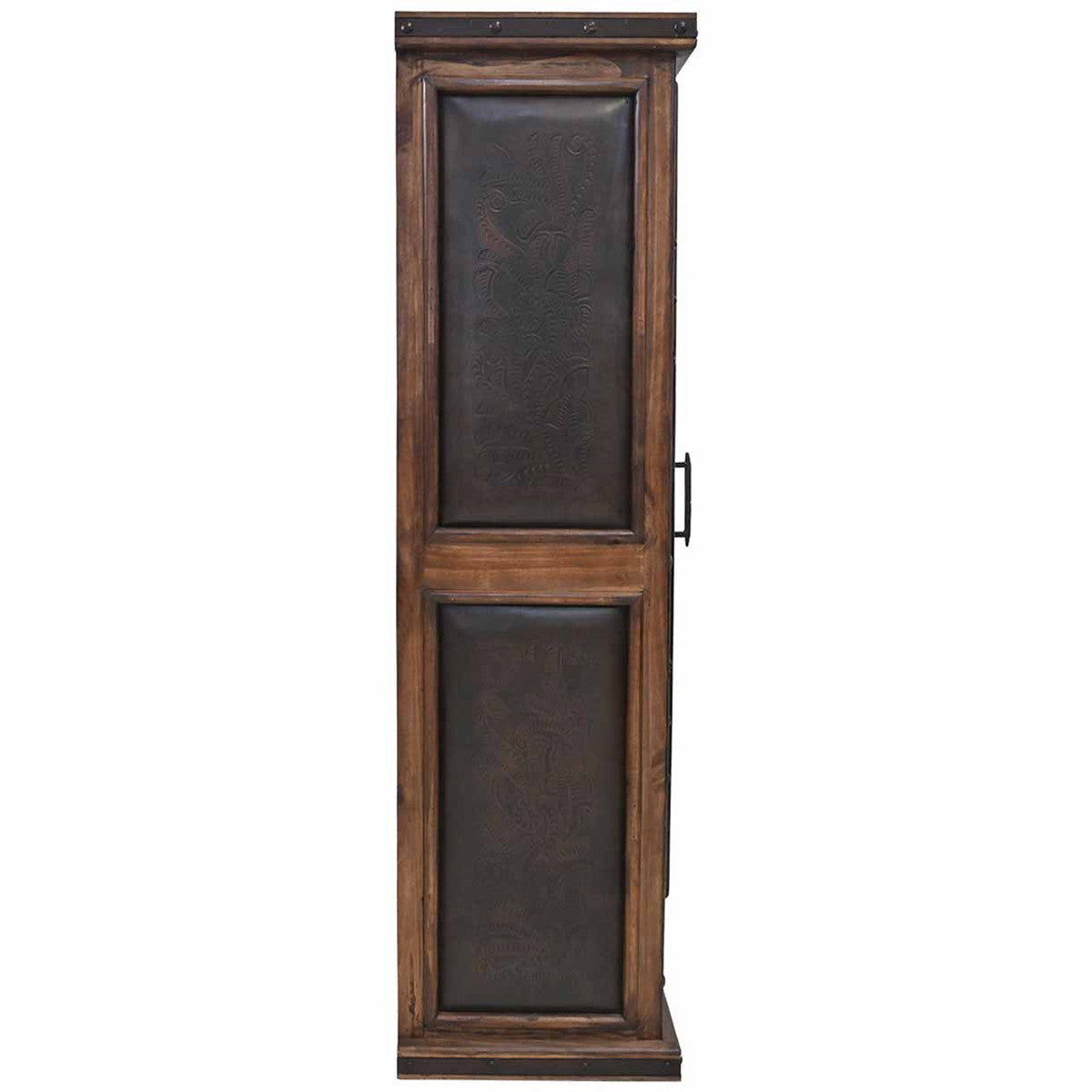 Scouter Wood Storage Cabinet with Tooled Leather Detail