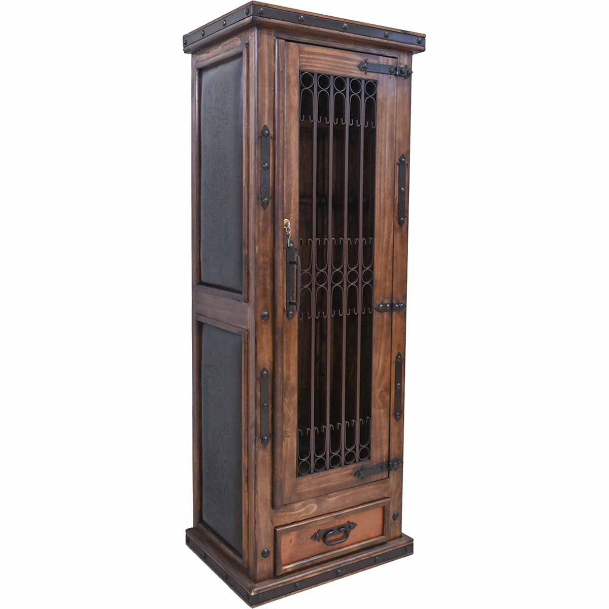 Scouter Wood Storage Cabinet with Tooled Leather Detail
