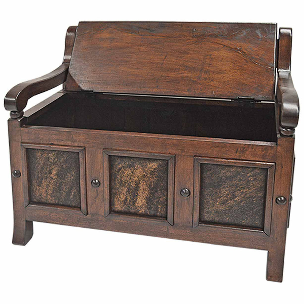 Township Solid Wood Storage Bench with Cowhide Panels
