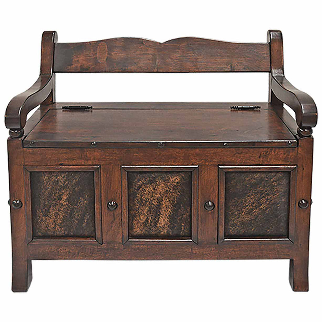Township Solid Wood Storage Bench with Cowhide Panels