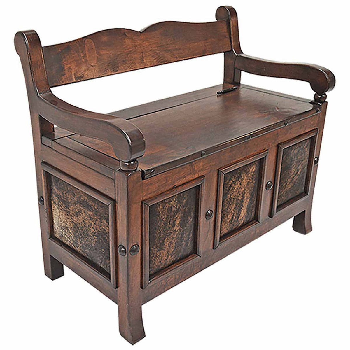 Township Solid Wood Storage Bench with Cowhide Panels
