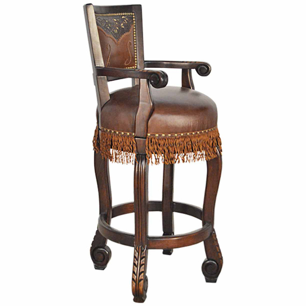 Trail Boss Tooled Leather Barstool with Fringe