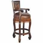 Trail Boss Tooled Leather Barstool with Fringe