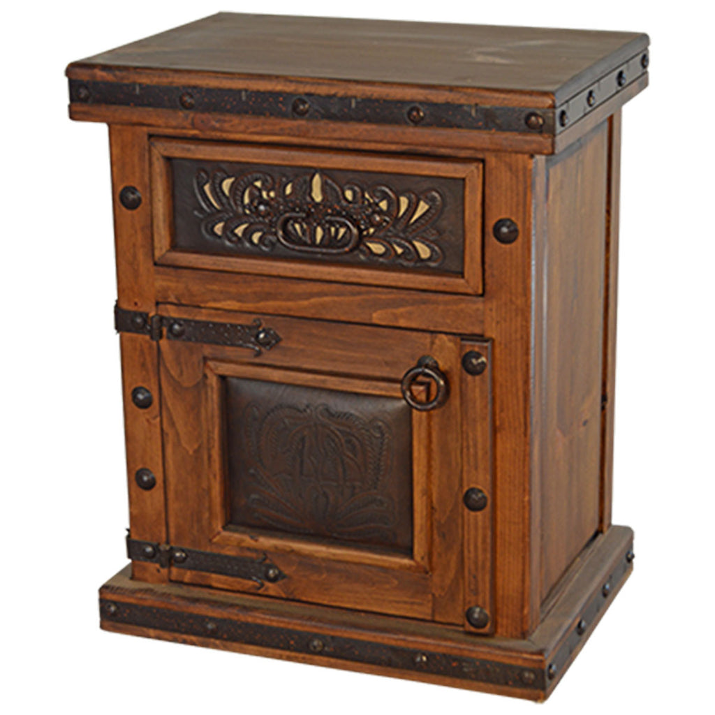 North Fork Tooled Leather Nightstand - Opens Left