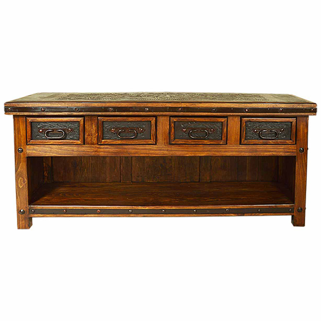 Drake Solid Wood Console with Tooled Leather Detail
