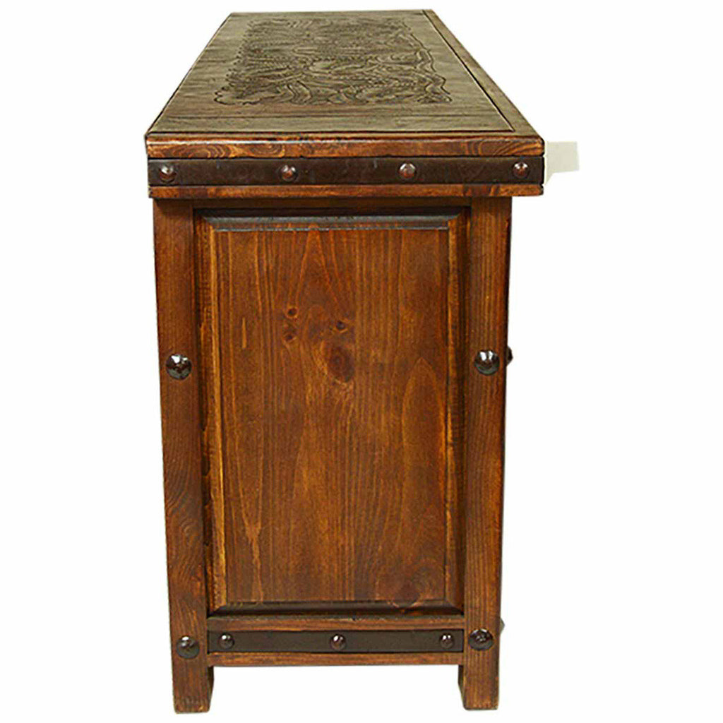 Drake Solid Wood Console with Tooled Leather Detail