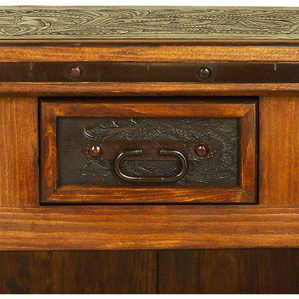 Drake Solid Wood Console with Tooled Leather Detail