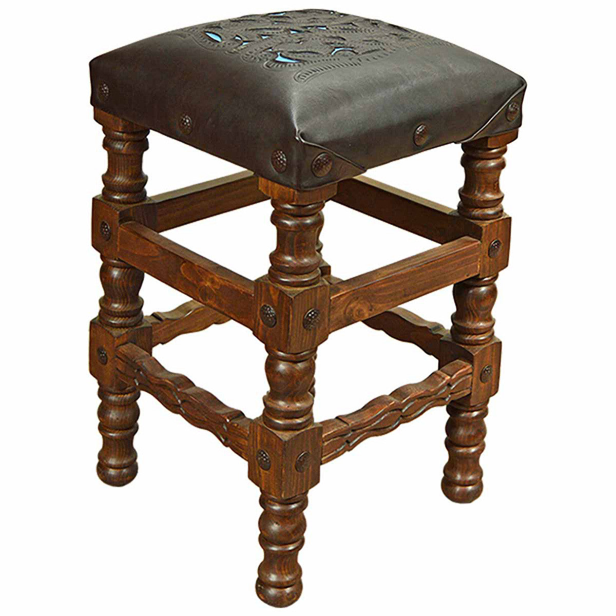 Wilmington Solid Wood Barstool with Tooled Leather Seat