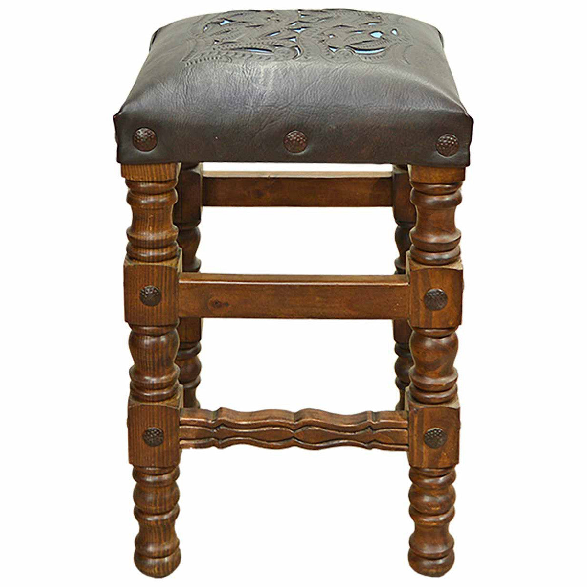 Wilmington Solid Wood Barstool with Tooled Leather Seat