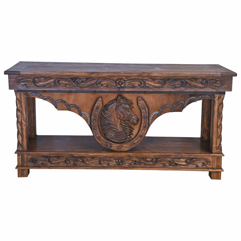 Spirit Lift-Top Console with Hand Carved Horse Detail