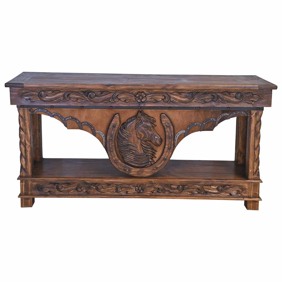 Spirit Lift-Top Console with Hand Carved Horse Detail