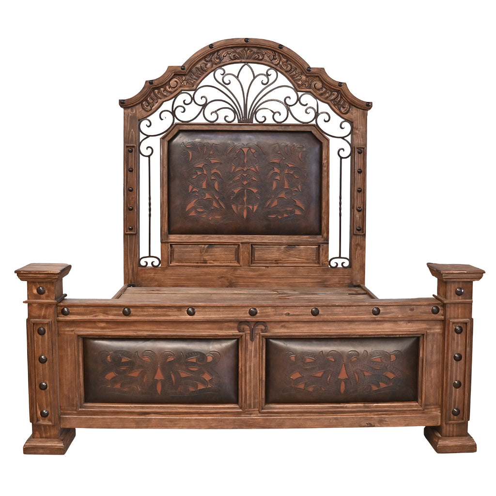Monterrey Tooled Leather & Scrollwork Bed - King