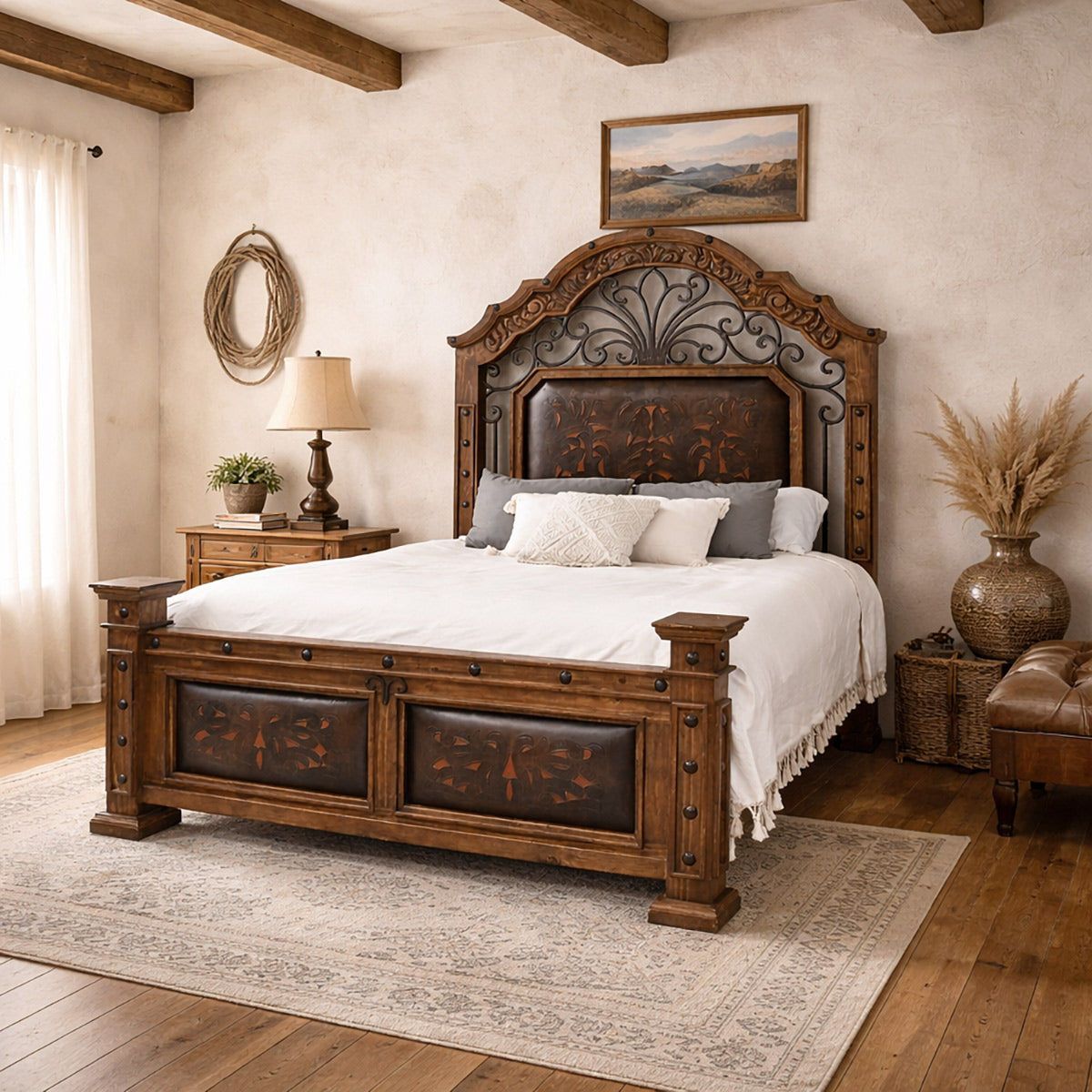 Monterrey Tooled Leather & Scrollwork Beds