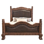 Guadalajara Carved Wood & Leather Bed - Queen