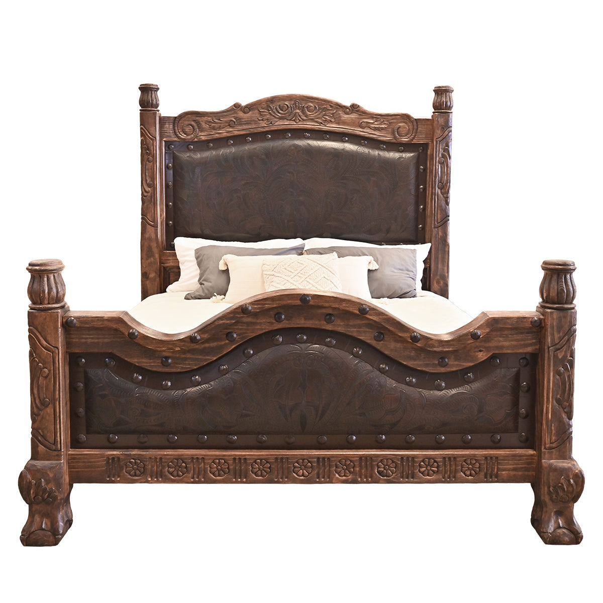 Guadalajara Carved Wood & Leather Beds