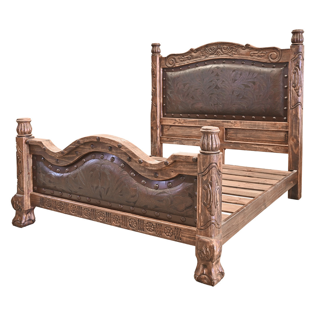 Guadalajara Carved Wood & Leather Beds