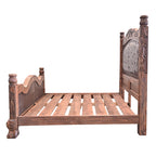 Guadalajara Carved Wood & Leather Bed - Queen