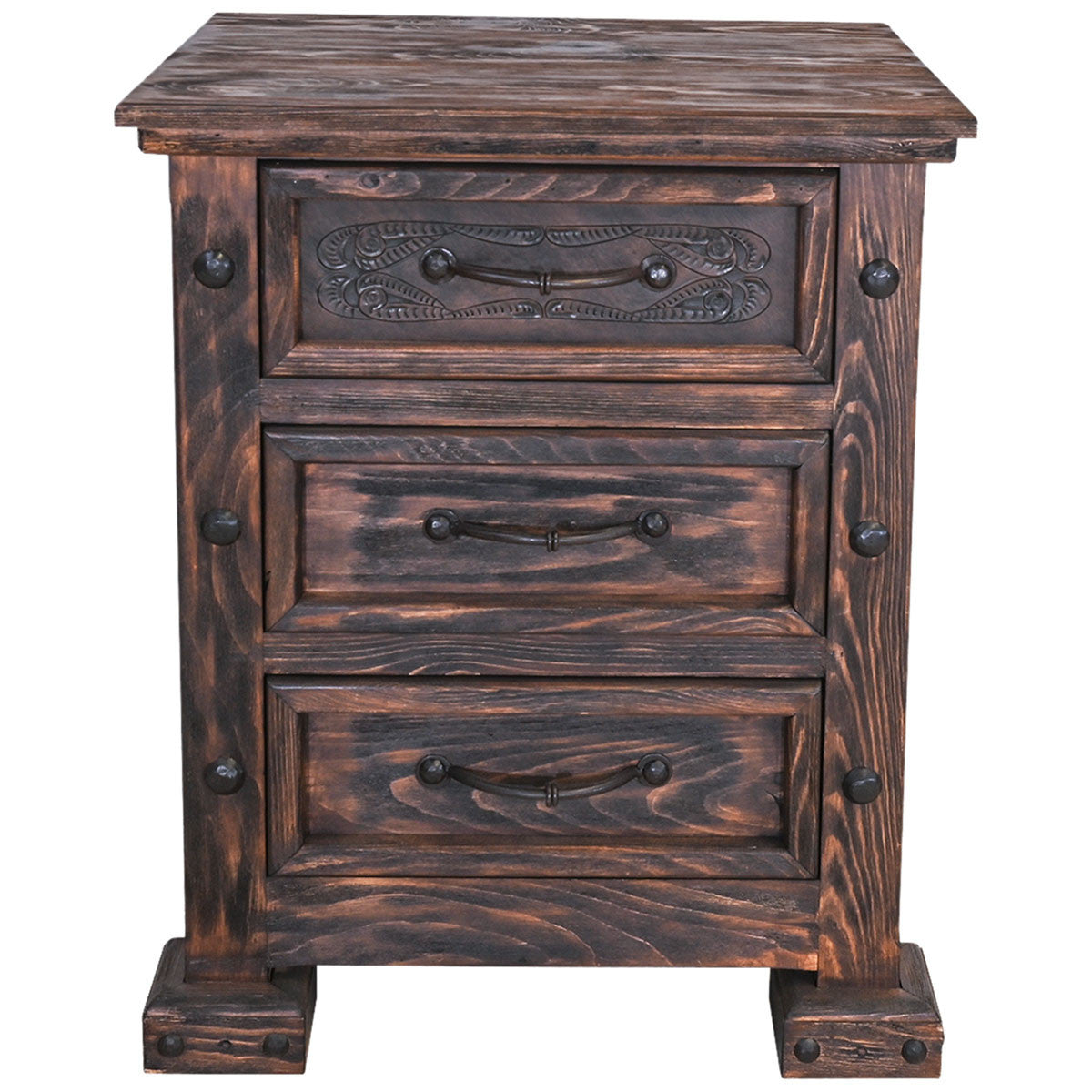 Leather Tooled Panel Nightstand