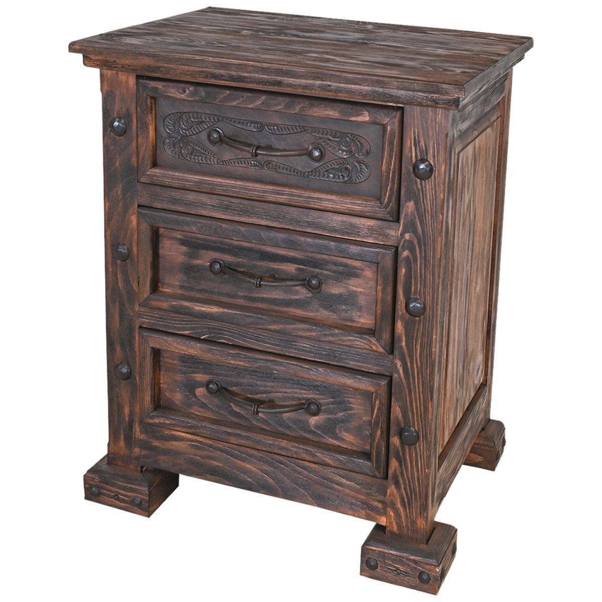 Leather Tooled Panel Nightstand