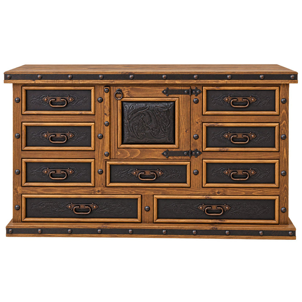 Tooled Leather 72 Inch Buffet