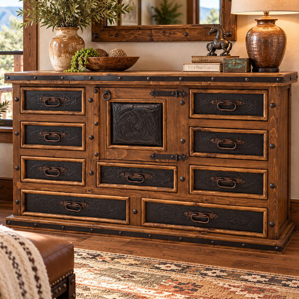Tooled Leather 72 Inch Buffet