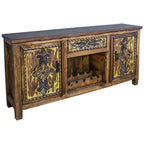 Brandon Hand Carved Sideboard with Wine Rack - Turquoise