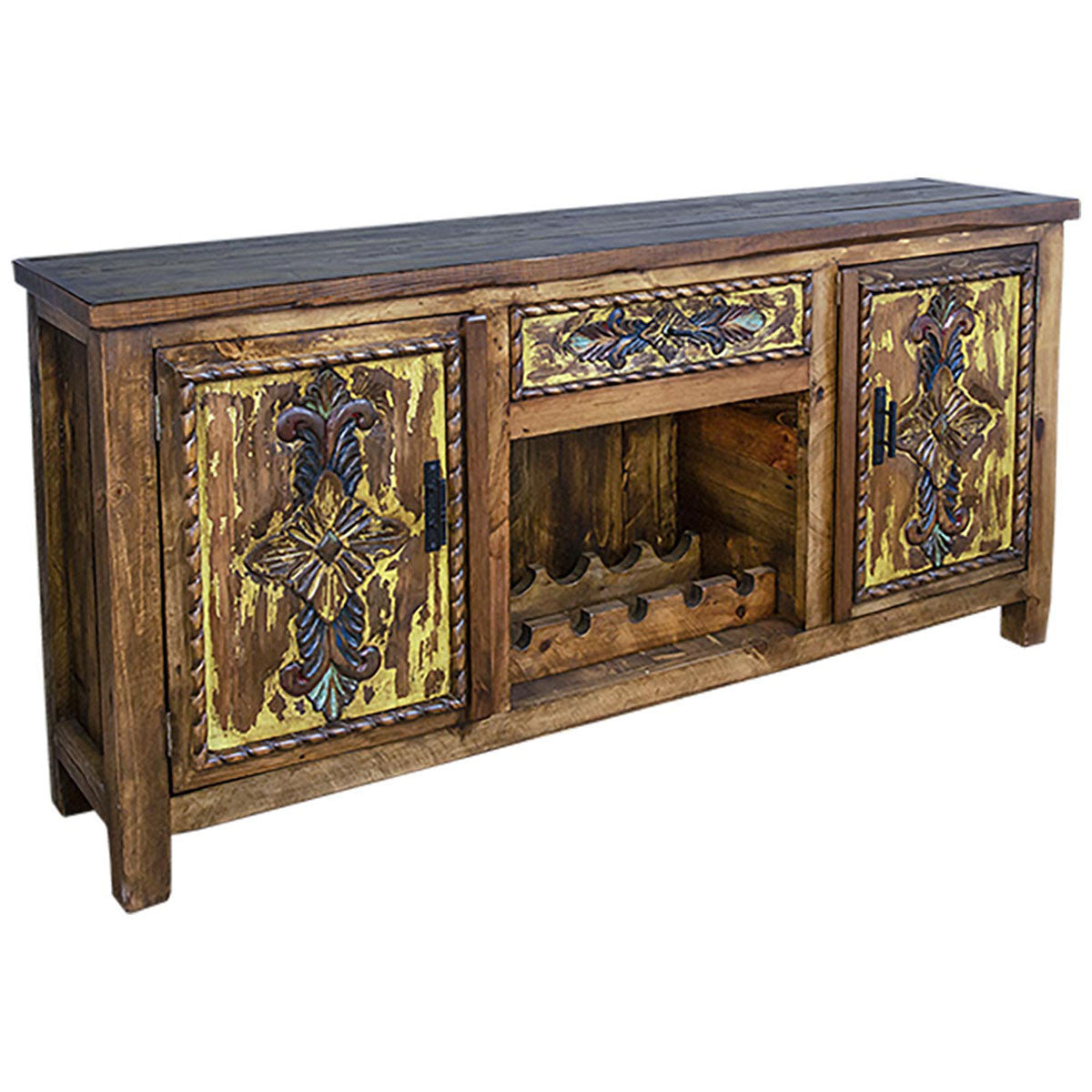 Brandon Hand Carved Sideboard with Wine Rack - Turquoise