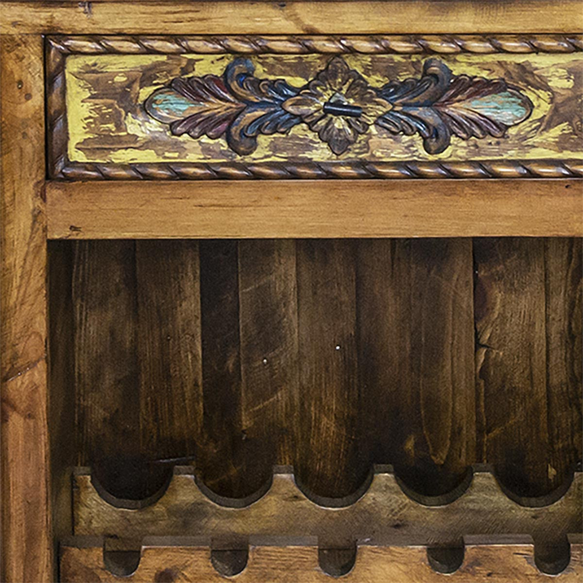 Brandon Hand Carved Sideboard with Wine Rack - Turquoise