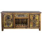 Brandon Hand Carved Sideboard with Wine Rack - Turquoise