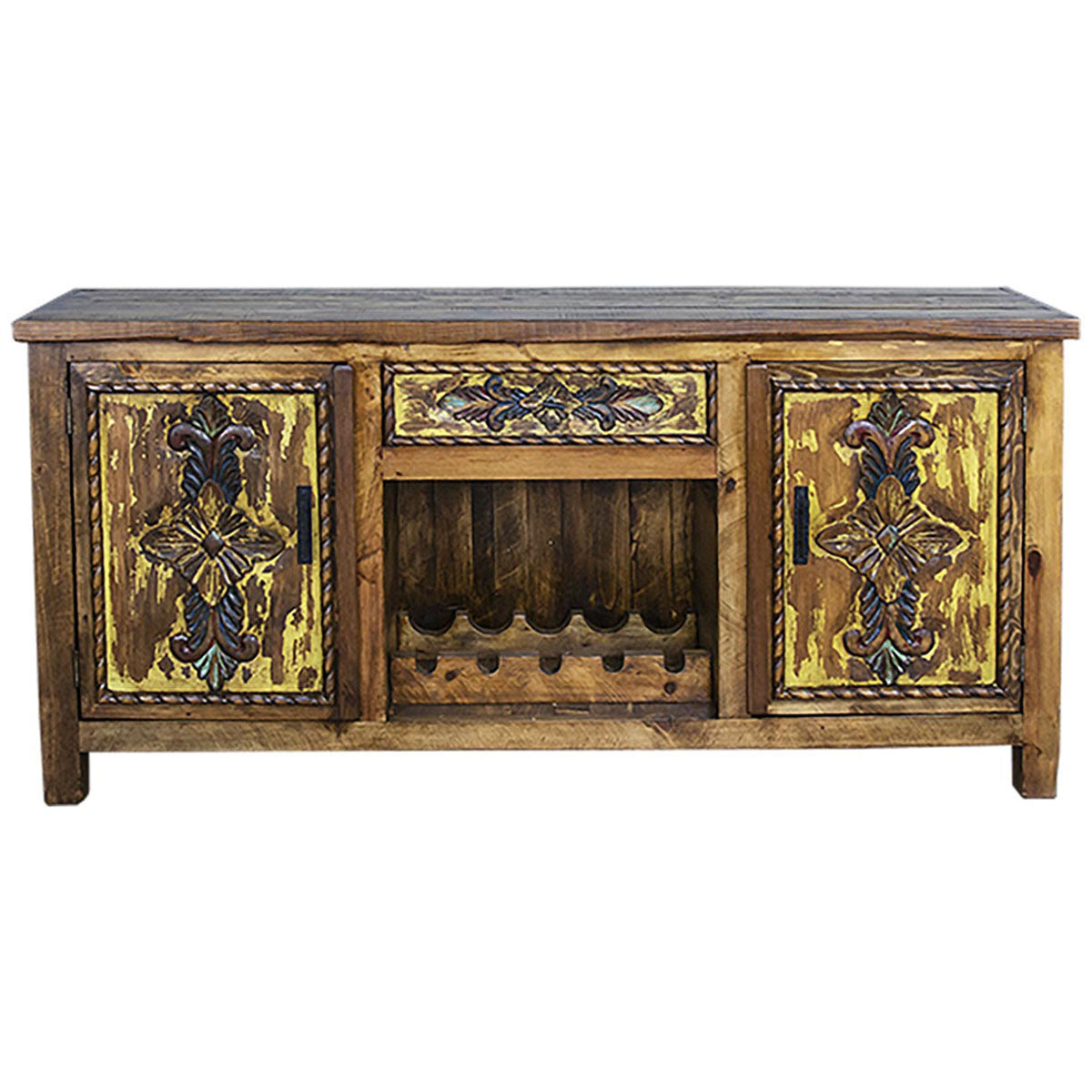 Brandon Hand Carved Sideboard with Wine Rack - Turquoise
